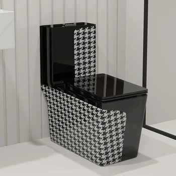Вик парче s-образни тоалетна за баня, керамични квадратен тоалетна, модерен тоалетна чиния черен цвят