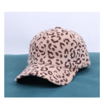 Зимна бейзболна шапка с леопардовым принтом, градинска топло плюшен капачка