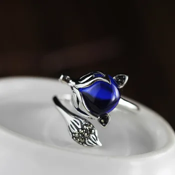 S25 сребърни бижута модерен дизайн clever clever fox отворен пръстен със синьо корундом
