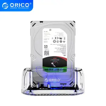 ORICO 3,5 инча, USB към SATA Прозрачен док-станция за твърд диск USB3.0 5 Gbit/s С адаптер на захранване 12 Калъф за твърд диск ORICO 6139U3