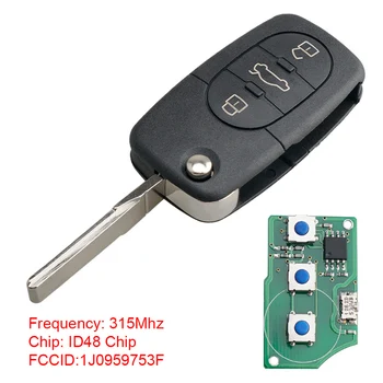 315 Mhz 3 + 1 Бутона на дистанционното на ключа на автомобила с чип ID48 1J0959753F Подходящ за 1998 1999 2000 2001 Volkswagen V-W Beetle, Golf Замяна