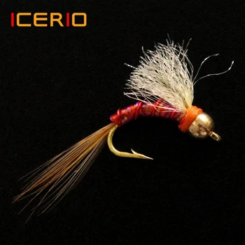 ICERIO 6ШТ # 12 Латунная Корона От Мъниста Мошка Нимфа Мухи летят риболов на Пъстърва на Стръв