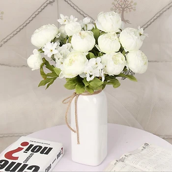 1 комплект от Копринени чаени рози Букет на Булката за Коледа домашно сватбена декорация фалшиви растения, изкуствени цветя