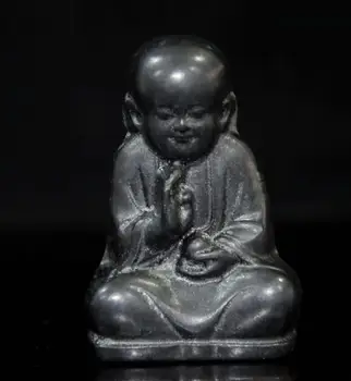 Култура Хуншань архаизирует черен железен метеорит медитация млад монах малка статуя
