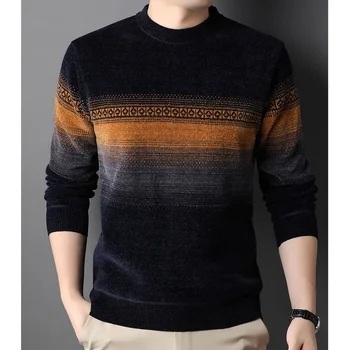 Зимен Пуловер За Мъжете Плюс Кадифе 2022 Нови Постъпления Дебела Топла Мъжки Вязаный Пуловер Гореща Разпродажба Корейски Стил M11