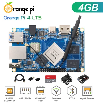 Оранжев Pi 4 Lts 4 GB оперативна памет от 16 GB EMMC Flash Rockchip RK3399 WiFi BT5.0 Одноплатный компютър с Android, Ubuntu, Debian Метален корпус