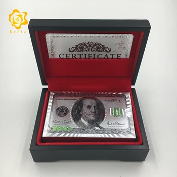 PET материал Позлатени или Посребрени Пластмасови Покер Карти с дизайна на Банкнотата от 100 долара за игра на карти, с дървена кутия изберете