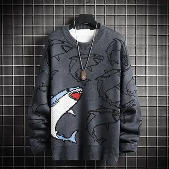 Пуловер Мъжки Женски Зимата на Топло Вязаный Пуловер с Кръгло деколте Harajuku Аниме Майк 2021 Естетичен Дизайн Y2k Облекло Акула
