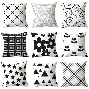 Скандинавски стил, геометричен модел на райета, черно-бял модел, калъфка за възглавница, калъф за възглавница, мека мебел, украса за дома