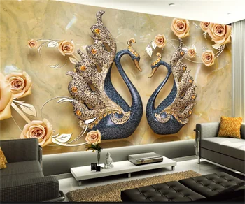 Конфигуриране на всеки размер тапети стенопис в европейски стил проста 3D стерео лебед хотел е разкошен фон стикер на стената papel de parede