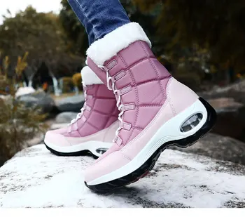 Нови зимни дамски обувки с Високо качество, запазването на топлина в Зимните ботуши до средата на прасците, женски удобни дамски обувки дантела, Chaussures Femme