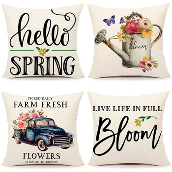 Пролетни Калъфки 18X18, комплект от 4 декоративни орнаменти за фермерска къща, калъф за възглавница За Декорация на Дома