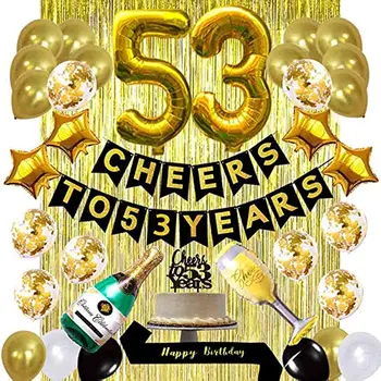 Златен Комплект Накити от 53-ти Рожден Ден, Поздрави с 53-годишен Банер Балони 53-та Торта Topper за 53-ти Рожден Ден и Годишнина Украса