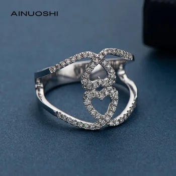 Пръстен AINUOSHI Infinity Сърце Любов с 100% Естествен Диамант 0,251 карата, Сертифицирани диаманти от Бяло Злато 18 Карата, Линия, Пръстен На Пръста си, Годежни Пръстени