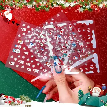 Карикатура На Дядо Коледа Дизайн Нокти Украса Стикер Ноктите Снежинка Зима Нова Година Коледна Плъзгачи Маникюр Стикер