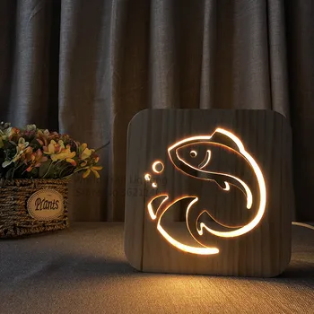 дървена led Лампа Fish Jump cyprinoid дизайн 3D Илюзия Luminaria лека нощ USB лампа декоративна подарък за рождения ден на любителите на риболова