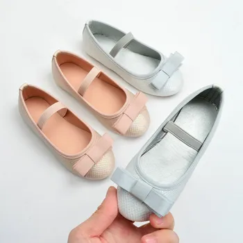2023 Пролетно-лятна детски обувки на плоска подметка с лък за малки момичета; обувки-боб; Удобна мека детски обувки; детски танцови обувки